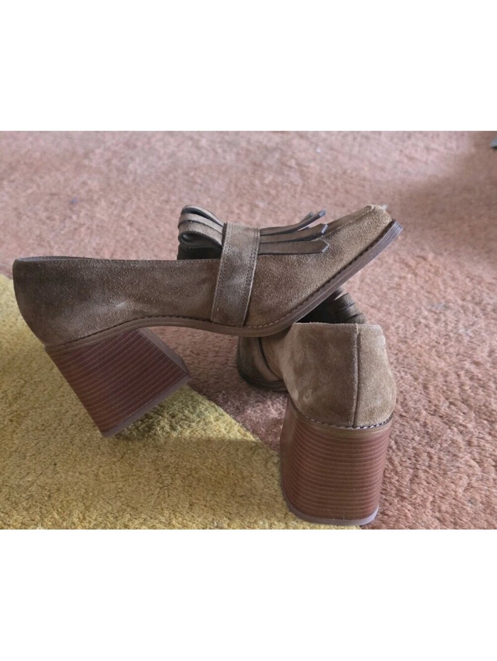 Vince Camuto Retro Revival Sedna Brown Suede Fringed Granny Pumps.sz10